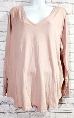 EVRI Dusty Rose Pink V Neck Long Sleeves Top 2X Plus Lightweight Soft Stretchy